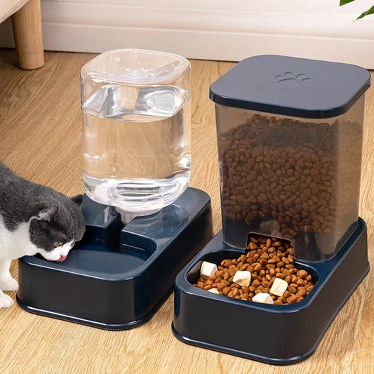 Alimentador automático para cães e gatos de pequeno porte com bebedor - tigela de comida para animais de estimação e conjunto de bebedouro, controle inteligente de porções para cães e gatos, sem bateria